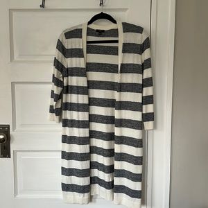 Gently Worn Talbots Long Navy and Cream Striped Cardigan